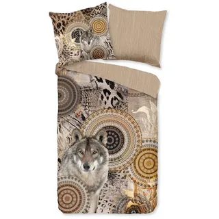 Traumschloss Bettwäsche Comfort Baumwolle, Flanell, 2 teilig, beige Mandalas mit Wolf braun