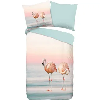 PURE luxury collection Wendebettwäsche Lounge Bettwäsche-Set Bettbezug & Kissenbezüge, Renforcé, 3 teilig, mit Flamingos