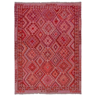 Kelim Teppich Amira 90 x 160 cm Wolle Rot