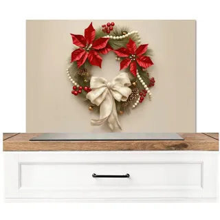 KitchenYeah Küchenrückwand Türkranz - Schleife - Weihnachten - Rot - Grün, (1-tlg), Küchen rückwand, Küchenwand Verkleidung, 90x60 cm grün|rot 90 cm x 60 cm
