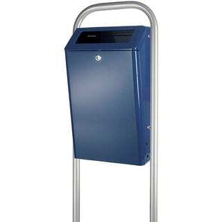 PROREGAL Aluminium feuerfester Abfallbehälter für den Außenberreich offen | 50 Liter, HxBxT 72,5x40x30,5cm | Gestell- oder Wandmontage | Blau
