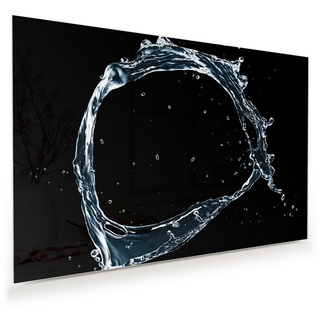 Primedeco Glasbild Wandbild Runder Wasser Splash mit Aufhängung, Wasser schwarz 120 cm x 80 cm