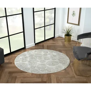 Myflair Teppich "My Style", beige (creme, hellgrau, altgoldfarben), B:120cm H:10mm L:120cm Ø:120cm, Polyester, MYFLAIR MÖBEL & ACCESSOIRES, Teppiche, Teppich, Kurzflor, Scandi-Design, besonders weich durch Microfaser