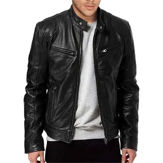 Generisch Herren Lederjacke Kunstleder Bikerjacke mit Stehkragen Vintage Leder Jacken Freizeit Leichte Übergangsjacke Männer Slim Fit Motorrad Jacke Reißverschluss – Zeitlos Elegant & Robust,S-5XL