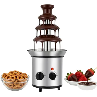 1,8L Schokoladenbrunnen 4 Ebenen, 170W Elektrisch Schokofondue Edelstahl Schokoladenfondue-Brunnen Warmhaltefunktion, Schokolade Brunnen Schokoladebrunnen für Party Restaurant