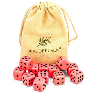 6, 12, 20, 30 oder 50 hochqualitative Würfel von Waldfelsen® Standardgröße 16 mm Acrylwürfel Knobel Spielwürfel Dice 6-seitig sechsseitig Spielzubehör Set mit Stoffbeutel (Rosa, 12 Stück)
