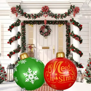 KAHEIGN 2Pcs Aufblasbare Weihnachtskugeln, 60cm Groß Weihnachtskugeln Outdoor Aufblasbar PVC Weihnachten Dekokugeln Aufblasbälle, Weihnachtsdekoration für den Innen- und Außenbereich oder Garten