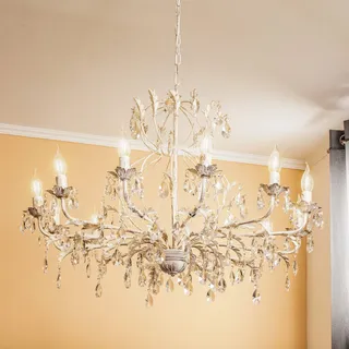 Kristall Kronleuchter Teresa ONLI, dimmbar, creme / amber, für Wohn- / Esszimmer, Metall, Antik, Kristall Kronleuchter - 95 cm - 95 cm - 120 cm