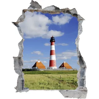 DesFoli Wandtattoo Leuchtturm Westerheversand - verschiedene Rahmentypen DW000086 Farbe Grauer Stein Hochformat, Größe 100 cm x 130 cm