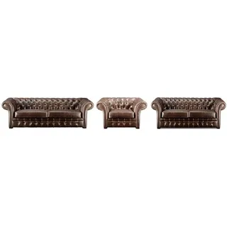 Chesterfield Garnitur 3+2+1 - Vintage Leder - Braun - CLOTAIRE