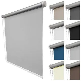 Verdunklungsrollo Thermo Rollo Fensterrollo lichtundurchlässig B150 x H180 cm Stoff Grau, Verdunkelungsrollo Thermorollo Seitenzugrollo Kettenzugrollo Sonnenschutzrollo mit Bohren für Fenster