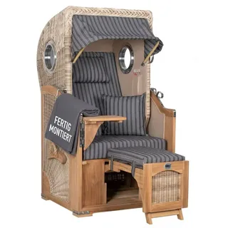 Mr. Deko Strandkorb Düne Single Bullauge Teak PE Shell Dessin 500