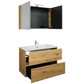 burgbad Rocio Set aus Spiegelschrank mit LED-Leuchte, Waschtisch und Waschtischunterschrank, Breite 1000mm, SGYQ100F6224C0001, Farbe: Eiche Dekor Urban