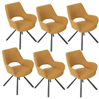 MEUBLE Cosy Esszimmerstühle 6er Set Küchenstuhl Polsterstuhl mit Armlehne Sessel Sitzfläche aus Stoff Metallbeine, Gelb, 58.5x59x81cm