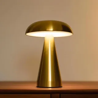 AoLa Kabellos Pilz Tischlampe Akku 1800mAh, 3W LED Dimmbare Tischleuchte Touch Control Mushroom Lampe USB Aufladbar Batterie ohne Kabel Nachttischlampe Innen und Außen Tragbar Nachtlicht,Gold