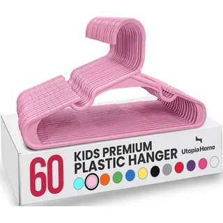 Utopia Home Packung mit 60 Kinderkleiderbügeln - 11,5“ Baby- und Kinderkleiderbügel aus Kunststoff für den Kleiderschrank, ideal für den täglichen Gebrauch, Babyrosa