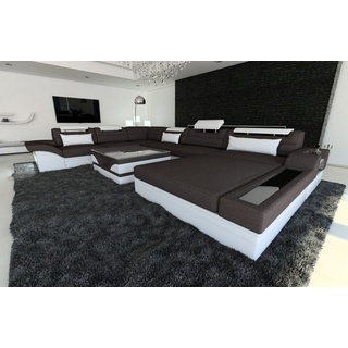 Sofa Dreams Wohnlandschaft Polster Sofa Couch Mezzo XXL U Form Stoffsofa, mit LED, wahlweise mit Bettfunktion als Schlafsofa, Designersofa braun|schwarz