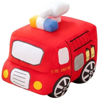 JORCEDI Feuerwehr Auto Kuscheltier,Bagger Spielzeug,Cartoon Baufahrzeug Stofftier Kuscheltier,Feuerwehrauto Plüschtier, Bildungsträchtiges Fahrzeug Für Kleinkinder Lernen Spielen Jungen (28cm,B)