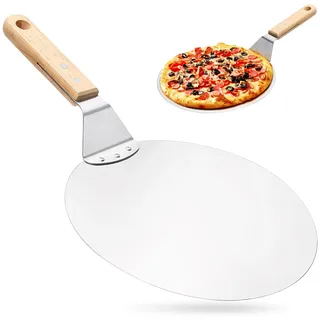 Pizzaschieber Edelstahl, Pizzaschaufel mit Holzgriff, 8 Zoll/10 Zoll/12 Zoll Pizza Schieber, Pizza Schaufel, Pizzawender, Pizzaheber, Pizza Zubehör (12 Zoll)