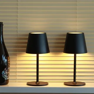 DEELUX 2 Stück LED Tischlampe Kabellos Dimmbar,Akku Nachttischlampe Schwarz | Nachttischlampe Touch,IP44 Wasserdicht USB-C Nachttischleuchte für Restaurant,2700K/3600/5000K,Schlafzimmer, Büro,Garten