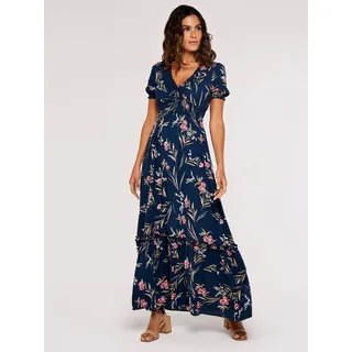 Druckkleid APRICOT "Florales Maxikleid", Damen, Gr. XS (34), N-Gr, blau (navy), gewebt, Obermaterial: 100% Viskose CV., geblümt, normal, V-Ausschnitt, Puffärmel mit Gummizug, Kleider Druckkleid, mit gesmokter Taille