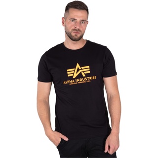 Alpha Industries Herren Basic Print T-Shirt, Black/Neon Orange, S