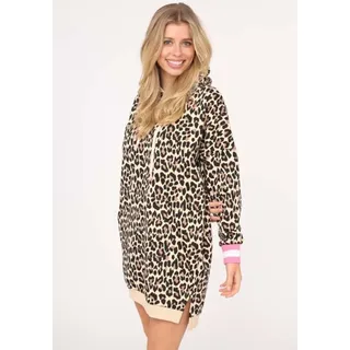 Zwilling Sweatkleid »"Leo all over"«, mit Kapuze und Kängurutasche, auffälligen Bündchen, beige,