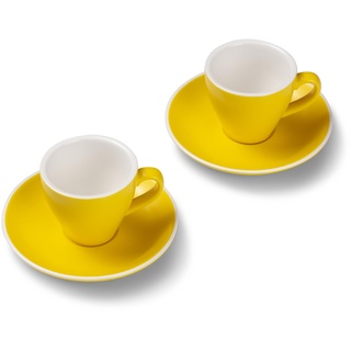 Terra Home 2er Espresso-Tassen Set - Gelb, 90 ml, Matt, Porzellan, Dickwandig, Spülmaschinenfest, italienisches Design - Kaffee-Tassen Set mit Untertassen