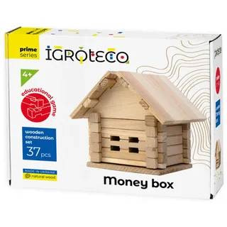 IGROTECO® Spardose Haus zum Selbermachen | 37 Bausteine aus Eichenholz | unlackiert und unbemalt | Sparschwein | Holzspielzeug aus Eiche