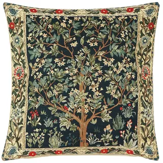 BelgianTapestries edle Kissenhülle, Zierkissenhülle 45 X 45 cm, W. Morris Tree of Life, Gobelin Cushion (schwarz)