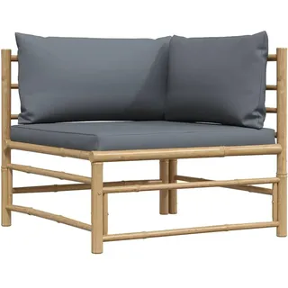 vidaXL Garten Ecksofa mit Dunkelgrauen Kissen Gartensofa Sofa Lounge Sessel Loungesessel Einzelsofa Gartenmöbel Gartensessel Terrasse Bambus