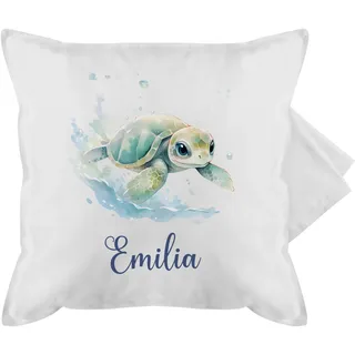 Kissenbezug - Schildkröte mit Name personalisiert I Zootiere I Panzertier - 50 x 50 cm - Weiß - schildkröten Kissen Geschenke Turtle tiermotiv kissenbezüge und schildkrötenmotiv personalierten