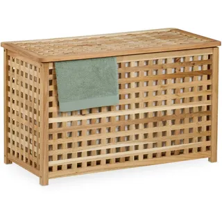 Relaxdays Wäschetruhe, herausnehmbarer Innensack, 90 l, HBT: 47x78x48 cm, Wäschesammler mit Deckel, Walnussholz, natur