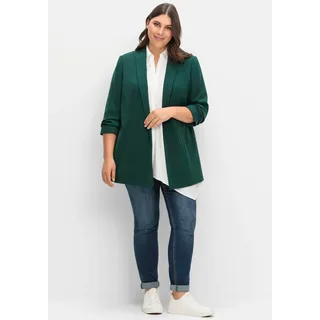 Longblazer SHEEGO "Longblazer", Damen, Gr. 42, grün (tiefgrün), 100% Polyester, Langarm, Blazer