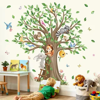 wondever Wandtattoo Kinderzimmer Baum Groß Wandsticker Waldtiere Hase