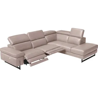 Ecksofa EGOITALIANO "Candice, elegant, edel und bequem, erstklassiger Sitzkomfort, L-Form", weiß (paper), B:278cm H:100cm T:221cm, Leder »BULL« (echtes Rindsleder). Geschliffenes, pigmentiertes und behandeltes Rindsleder mit einer Dicke von 1, 3-1, 5 mm. Dieses Leder zeigt eine ziemlich weiche Hand mit einem halb undurchsichtigen Aussehen. Es handelt sich um ein geschütztes Leder. Eine leichte Deckschicht schützt sie vor Flecken, ohne ihre ursprünglichen Eigenschaften zu verändern. Die geschützten Leder