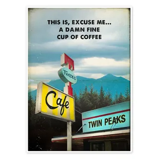 2ToastDesign Twin Peaks (Englisch) Poster 30 x 40 cm | Nostalgische Serie | Twin Peaks Cafe Schild mit Berglandschaft, Pop Art Deko für Wohnzimmer