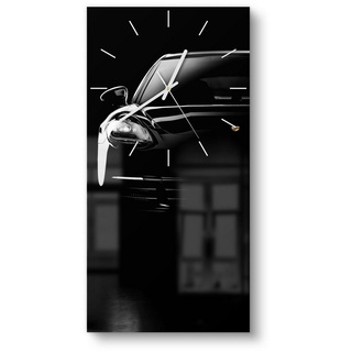 DEQORI Wanduhr 'Porsche Panamera Front' (Glas Glasuhr modern Wand Uhr Design Küchenuhr) schwarz 30 cm x 60 cm