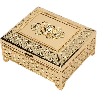 HERCHR Vintage Schmuckschatulle aus Metall, Schmuckkästchen Schmuckaufbewahrungsbox mit Rosenmuster für Frauen Mädchen Ohrringe Halskette Ring Schatztruhe Organizer(Gold)