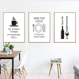 HMXQLW Küchebilder Lebensmittel Wein Schwarz und Weiß Minimalistische Bilder kunstdrucke Wohnzimmer Küche Deko, Leinwandbilder Poster und Drucke Wandkunst Schlafzimmer Rahmenlos (3X30X40CM)