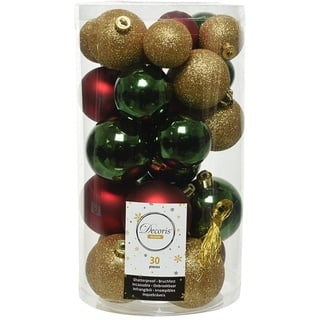 Weihnachtskugeln Kunststoff 4cm - 6cm Mix 30 Stück mit Glitzer Gold rot grün Champagner dunkelgrün