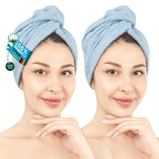hammetex Turban-Handtuch 25 x 64 cm blau 2 St.