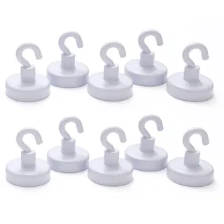 hf hajo - fix Magnet- | Klebe- | Schneideprodukte Magnethaken mit Ferritkern Ø25mm, 10 Stück – magnetische Haken weiß für Büro, Werkstatt, Schule, Haushalt