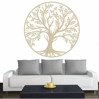 INDIGOS UG - Wandtattoo Wohnzimmer - Wandaufkleber Baum des Lebens - 0 - Lebensbaum Weltenbaum - 60x60 cm - Beige - Aufkleber Kinderzimmer Schlafzimmer Küche Badezimmer Büro Dekoration