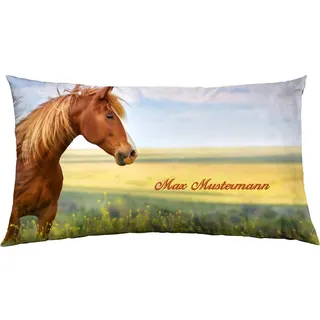 Manutextur Kissen mit Namen - Motiv Pferd - viele Motive - Kissenhülle inklusive Füllung - Größe 30x50 cm - personalisiert - persönliches Geschenk mit Wunsch-Motiv und Wunsch-Name