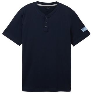 TOM TAILOR Herren T-Shirt mit Henley Kragen, blau, Uni, Gr. S