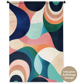 MuchoWow Wandteppich Abstrakt - Blau - Rosa, Rechteckig, Höhe: 3 mm, Wandtuch Wohnzimmer, Schlafzimmer, 90x135 cm blau|rosa Rechteckig | 90 cm x 135 cm x 3 mm