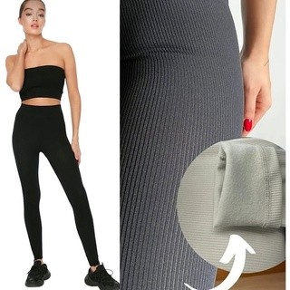 fashionshowcase Highwaist Leggings gerippte Damen Leggins hoher Bund - Yoga Hose eng anliegend schwarz
