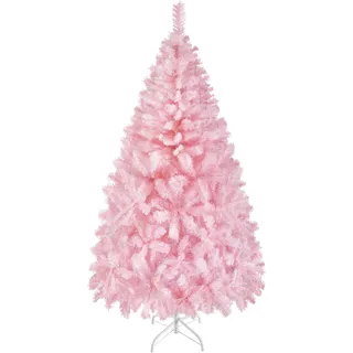 Yaheetech 183cm Künstlicher Weihnachtsbaum Tannenbaum Christbaum, Rosa | mit 598 flammhemmenden PVC-Spitzen & Faltbarem Metallständer Kunstbaum für Weihnachtsdekoration