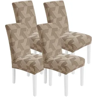 LuxusKollektion Stuhlhusse Stuhlhussen Stretch 4er Set Hochlehner Waschbar Khaki 4er Set